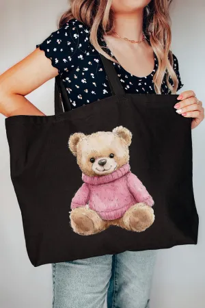 Pink Vintage Teddy Bear Canvas Jumbo Tote