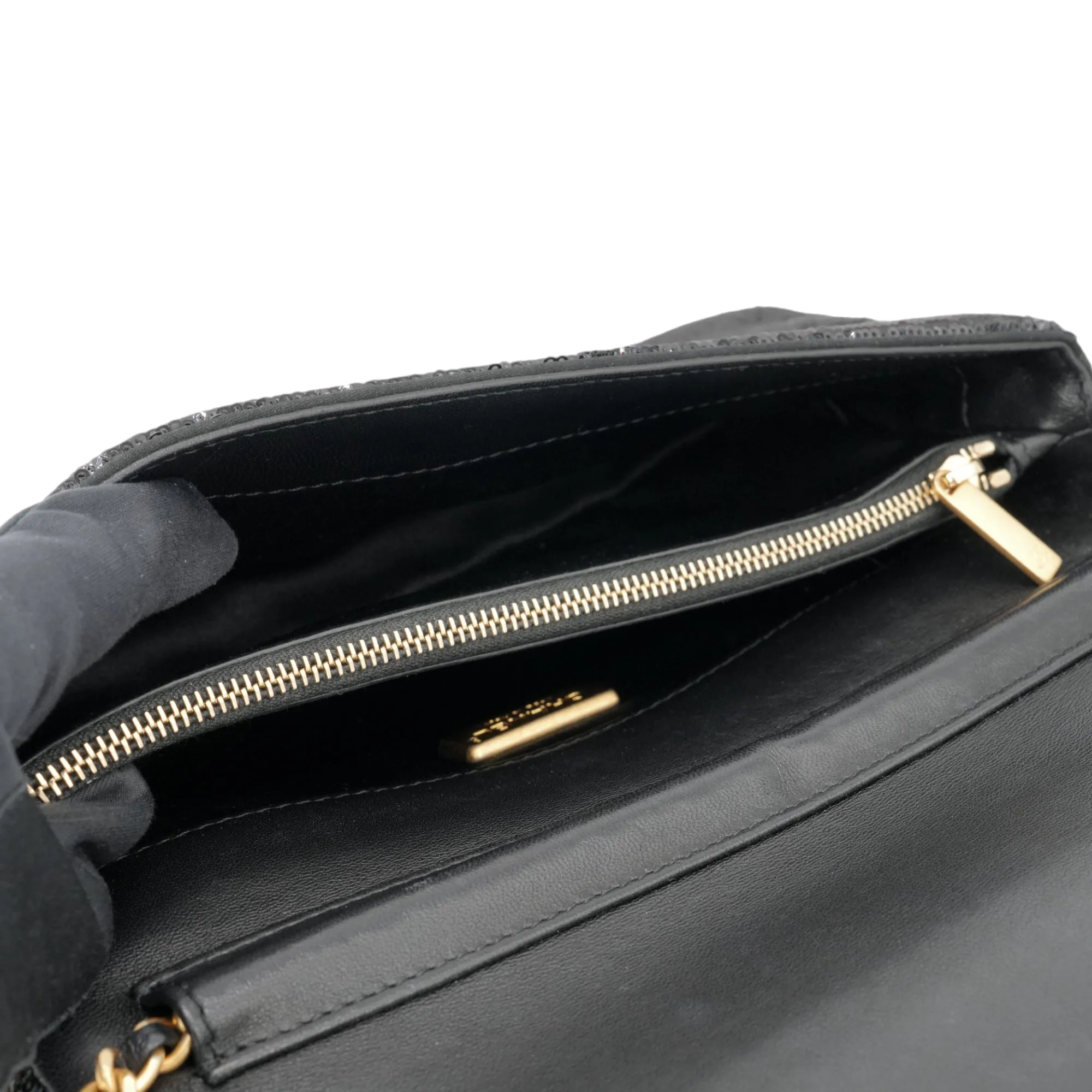 Please Dare to Disturb Black and Gold Sequin Flap Bag