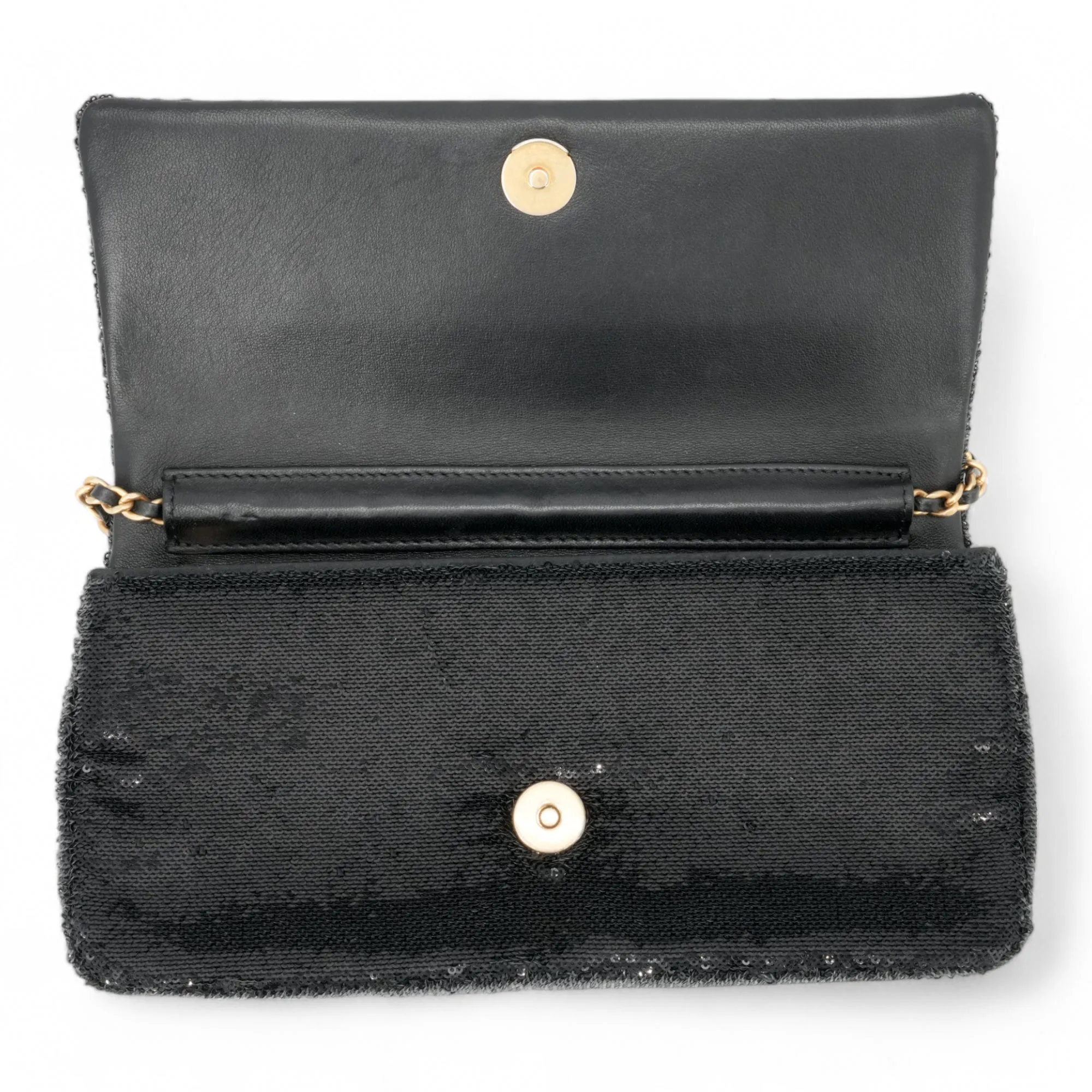 Please Dare to Disturb Black and Gold Sequin Flap Bag