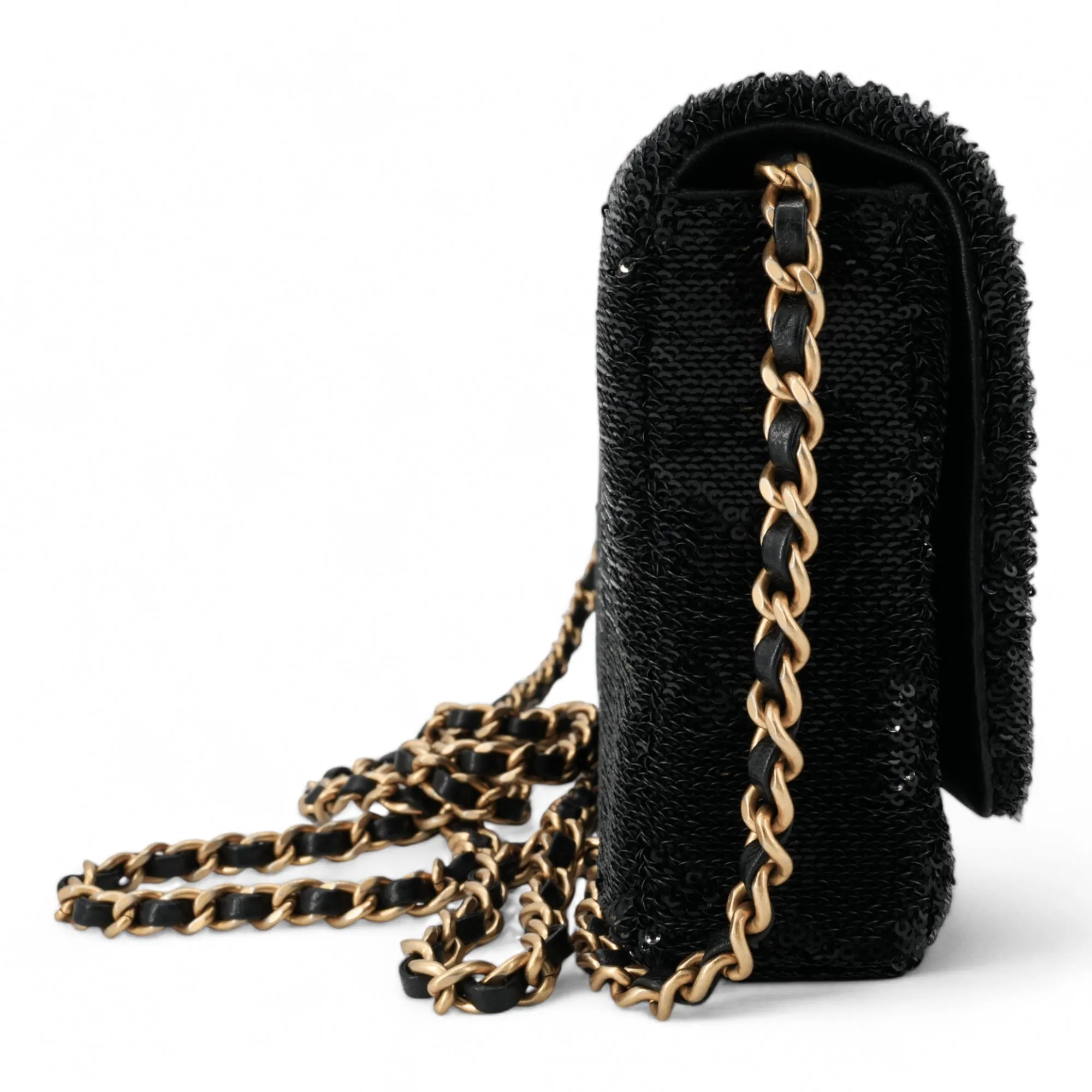 Please Dare to Disturb Black and Gold Sequin Flap Bag
