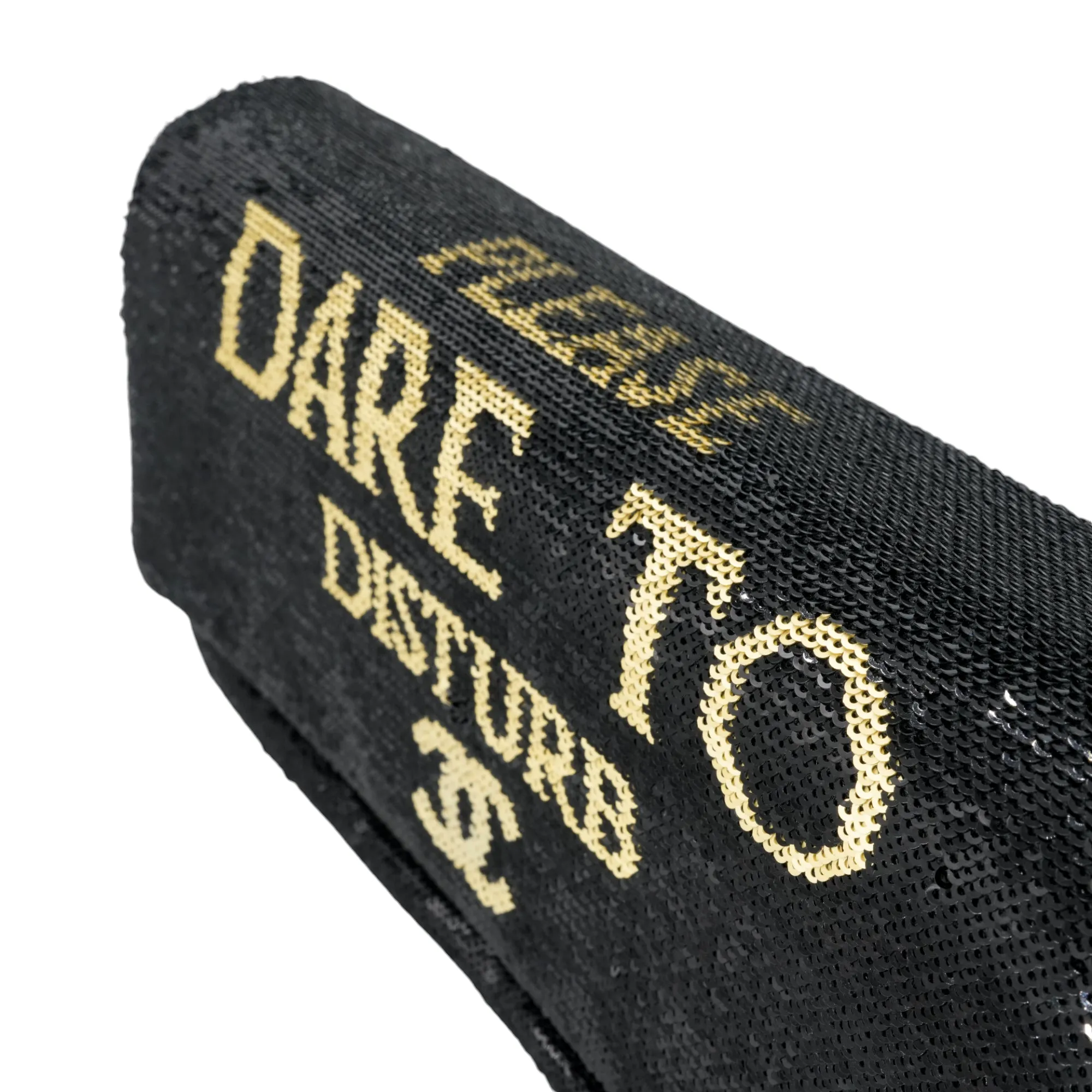 Please Dare to Disturb Black and Gold Sequin Flap Bag