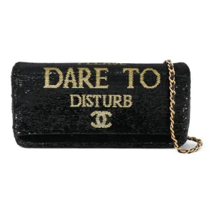 Please Dare to Disturb Black and Gold Sequin Flap Bag