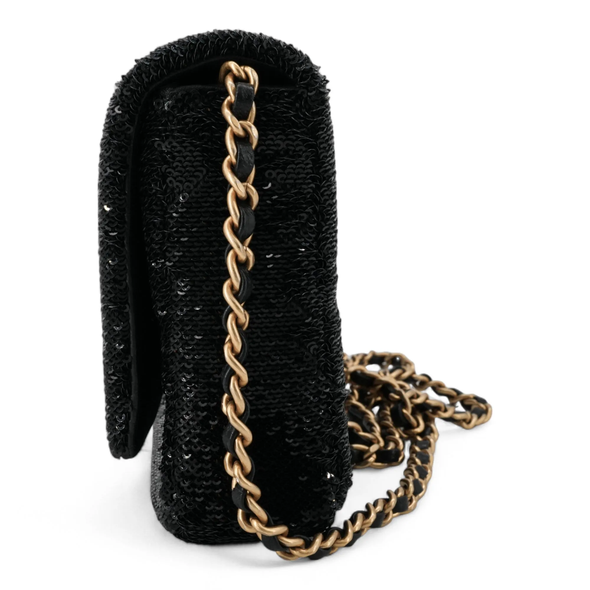 Please Dare to Disturb Black and Gold Sequin Flap Bag