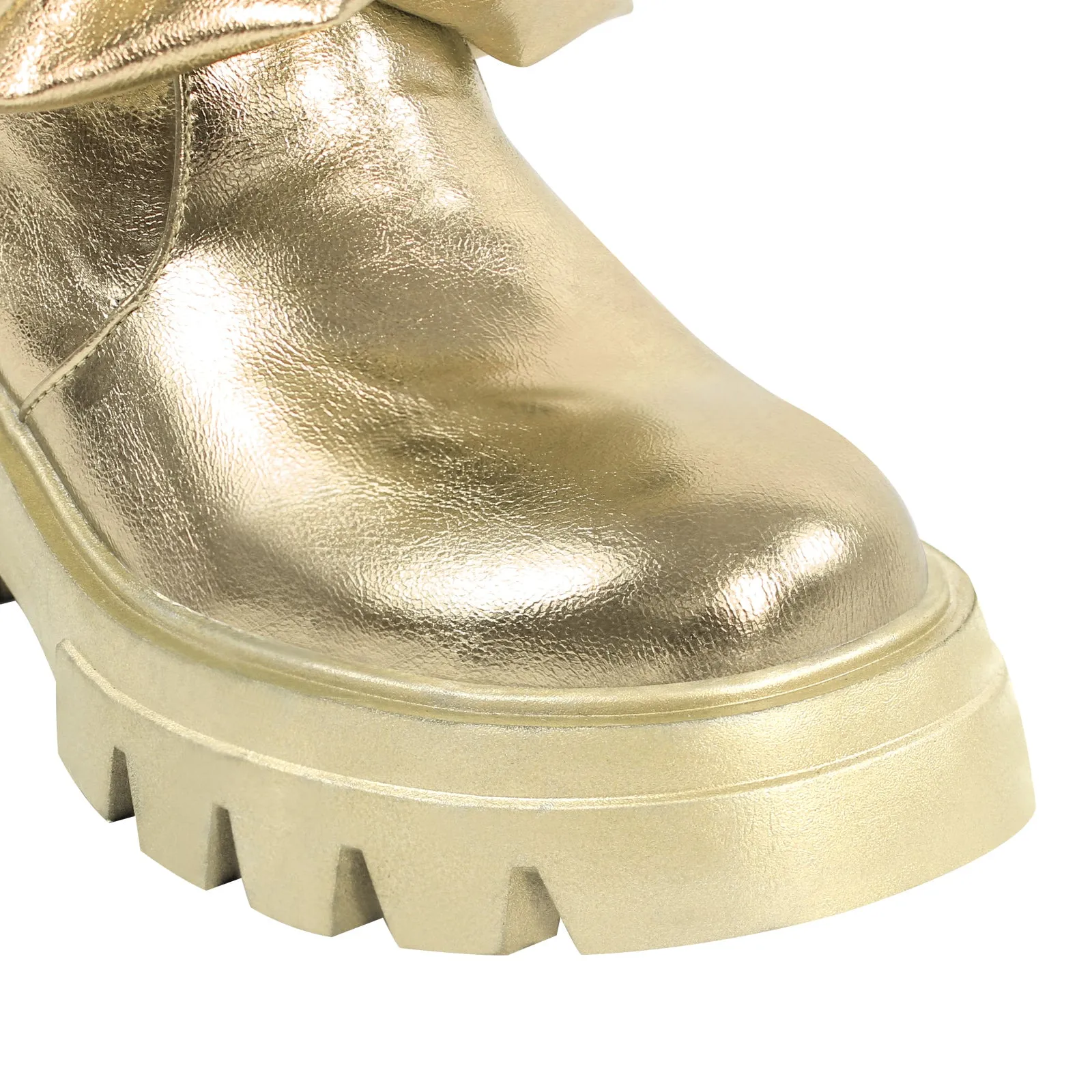 Pleating Metallic Leather Platform Knee High Boots