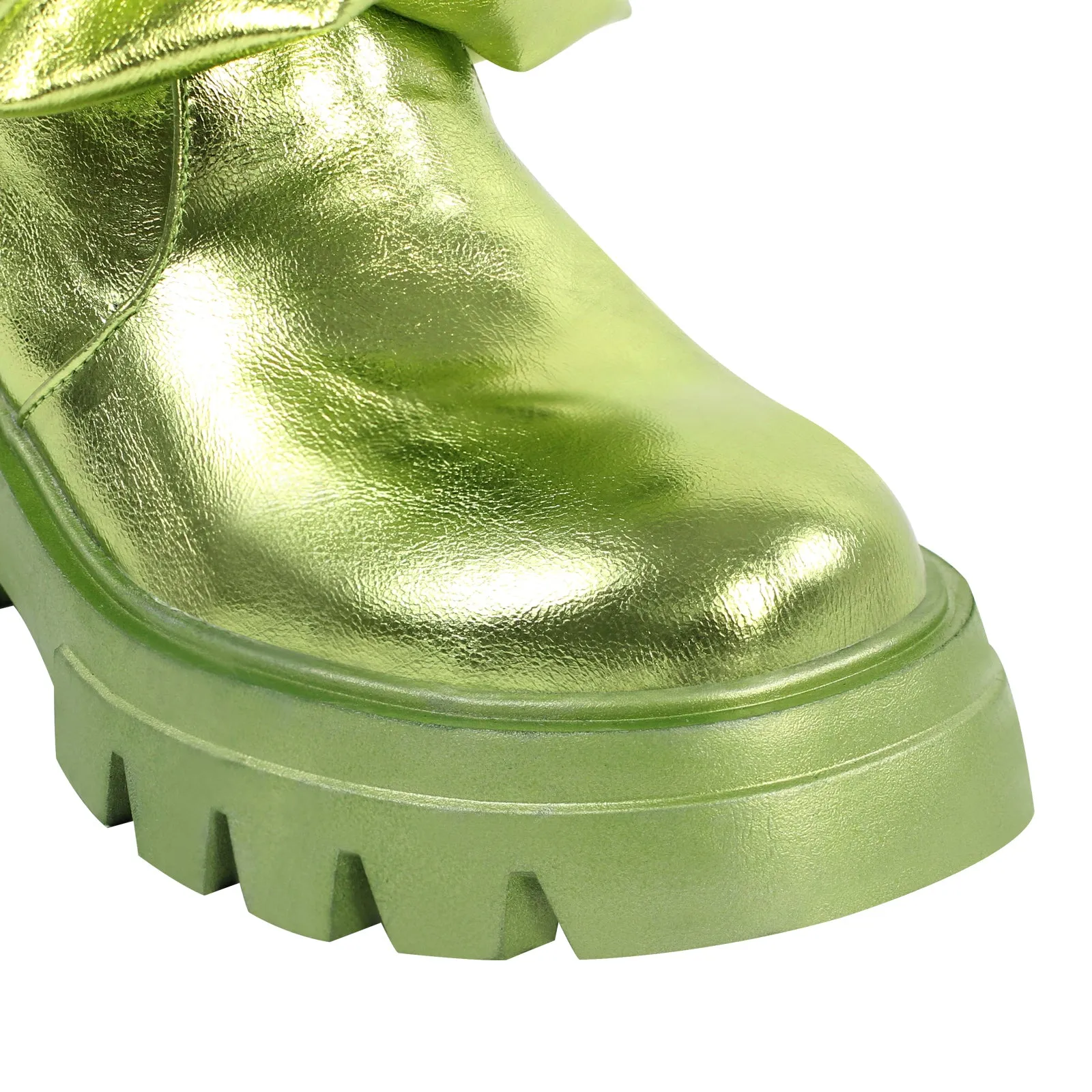 Pleating Metallic Leather Platform Knee High Boots
