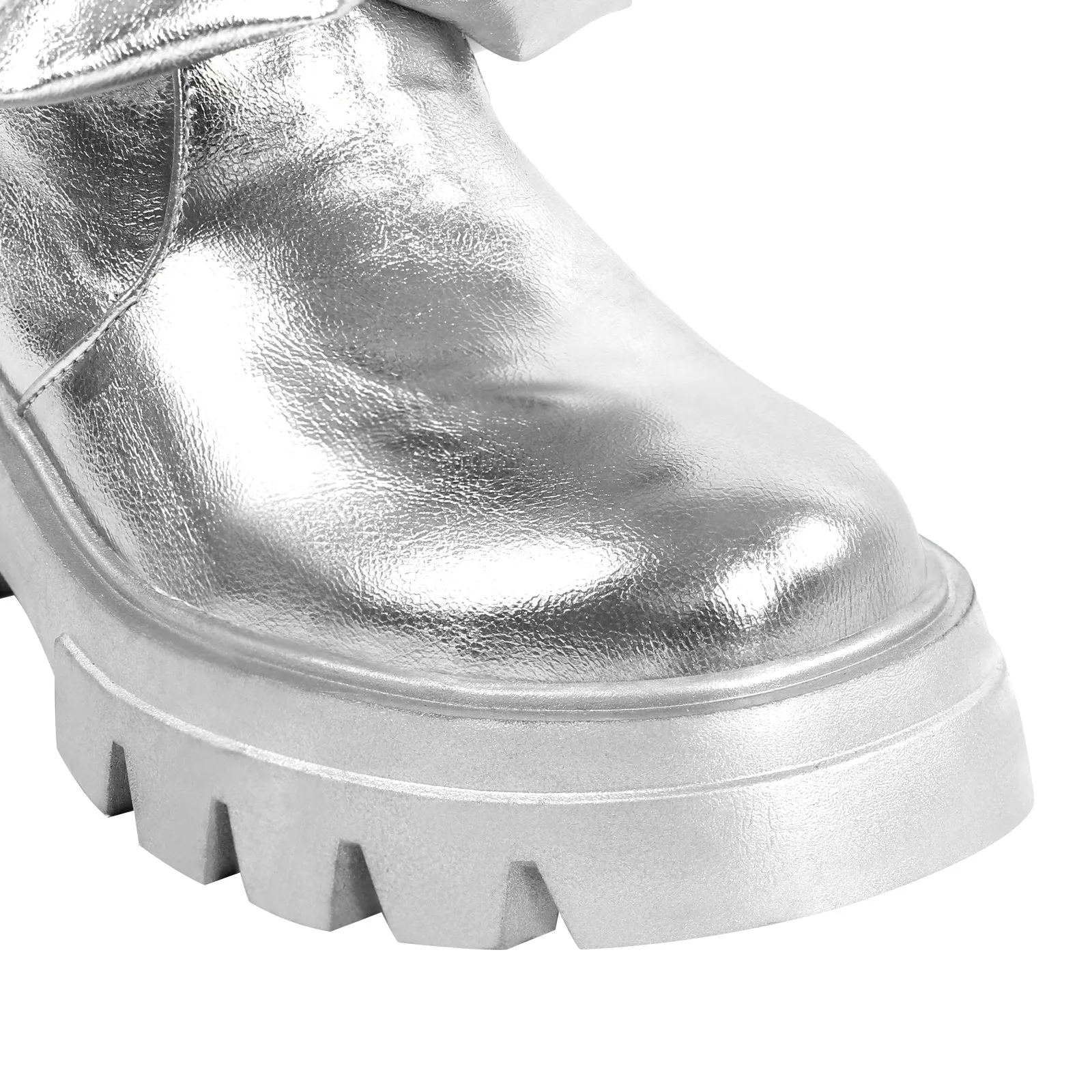 Pleating Metallic Leather Platform Knee High Boots