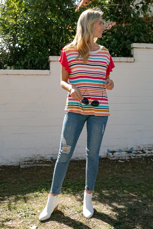 PLUS MULTI STRIPE MIXED TOP