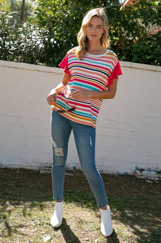 PLUS MULTI STRIPE MIXED TOP