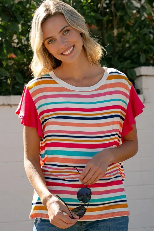 PLUS MULTI STRIPE MIXED TOP