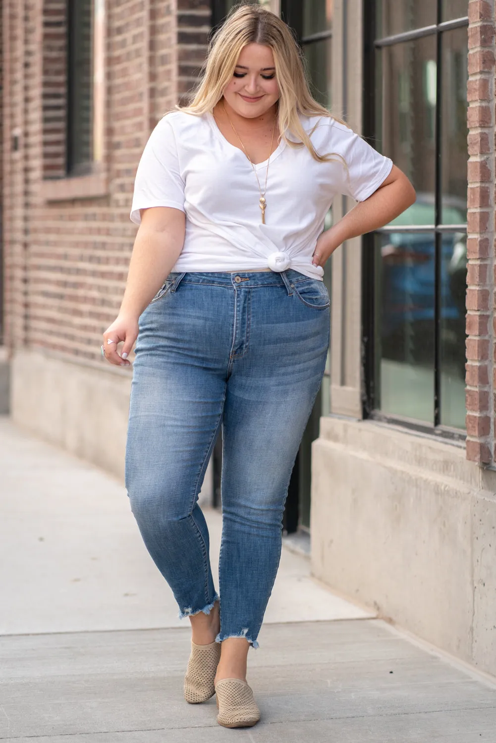 Plus Size High Rise Ripped Hem Skinny