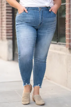 Plus Size High Rise Ripped Hem Skinny