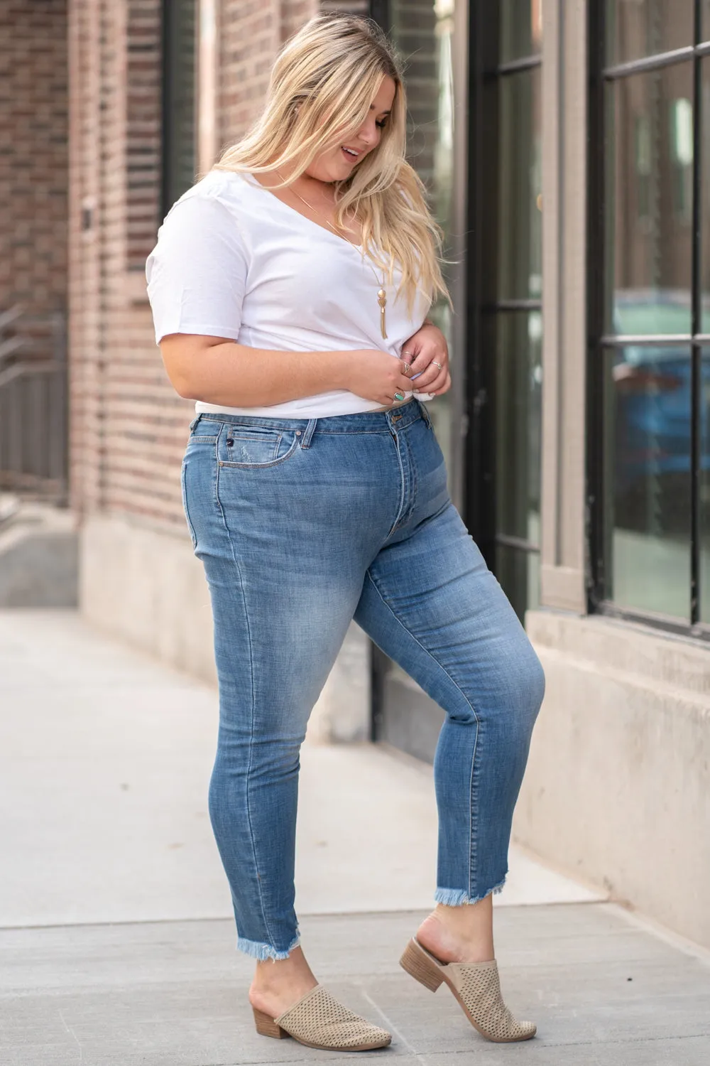 Plus Size High Rise Ripped Hem Skinny