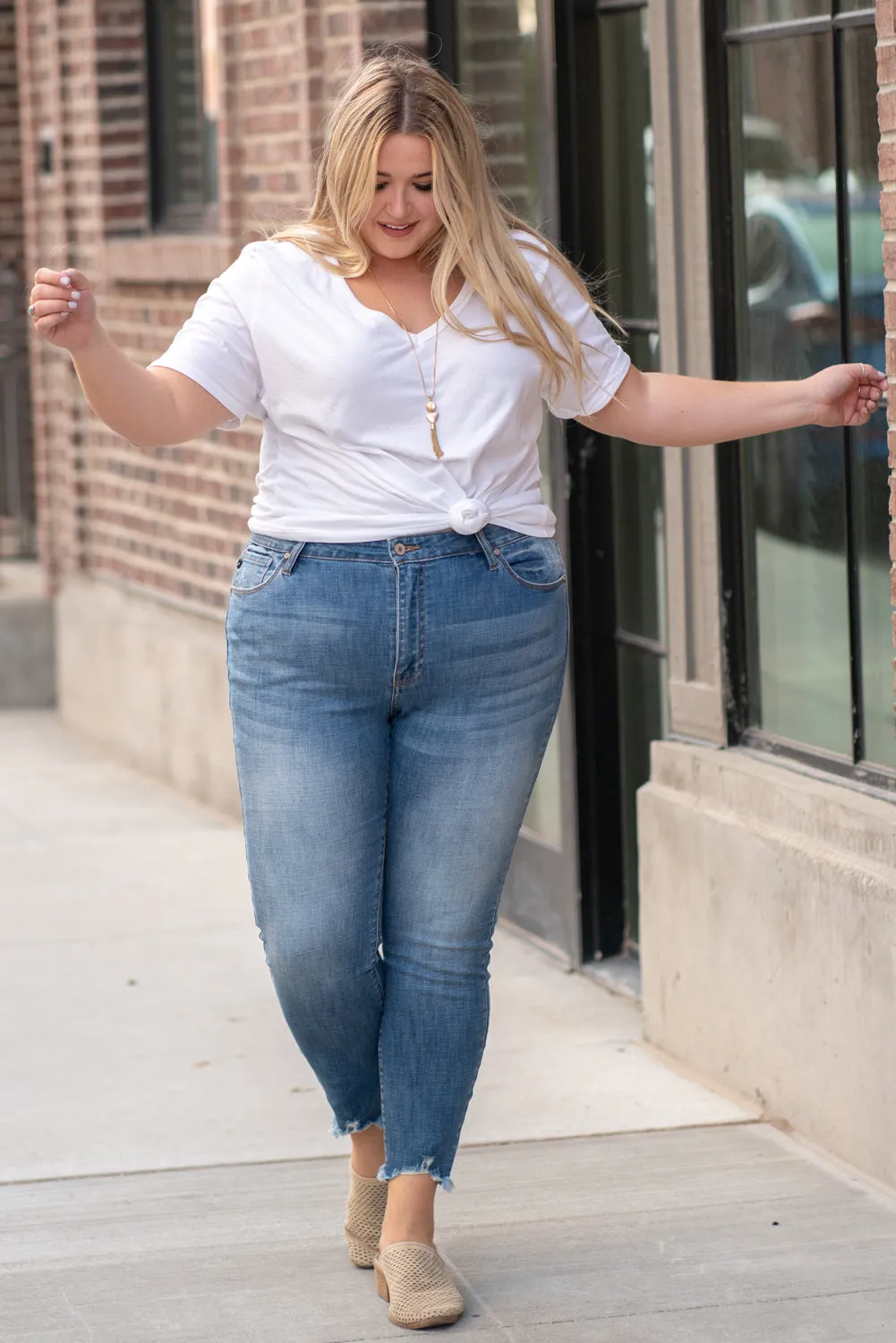 Plus Size High Rise Ripped Hem Skinny