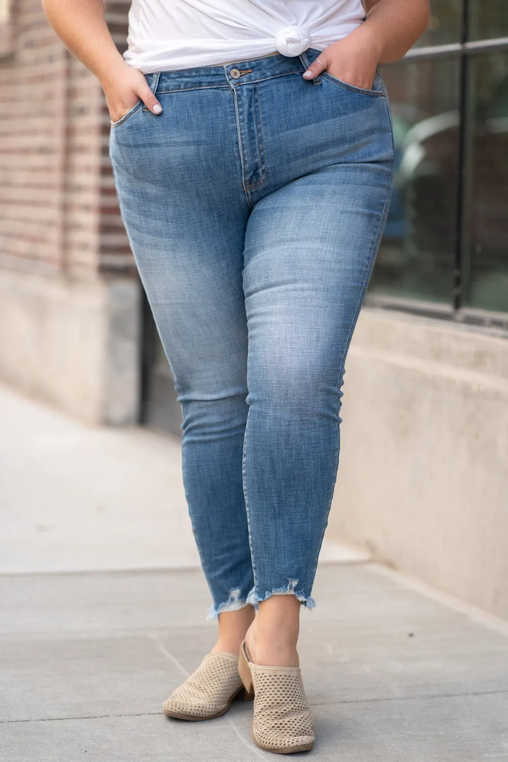 Plus Size High Rise Ripped Hem Skinny