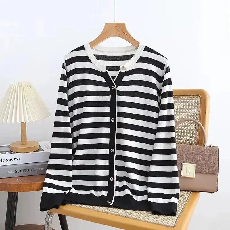 Plus Size  V-Neck Stripe Knitted Pullover