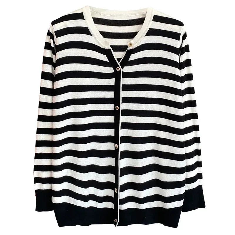 Plus Size  V-Neck Stripe Knitted Pullover