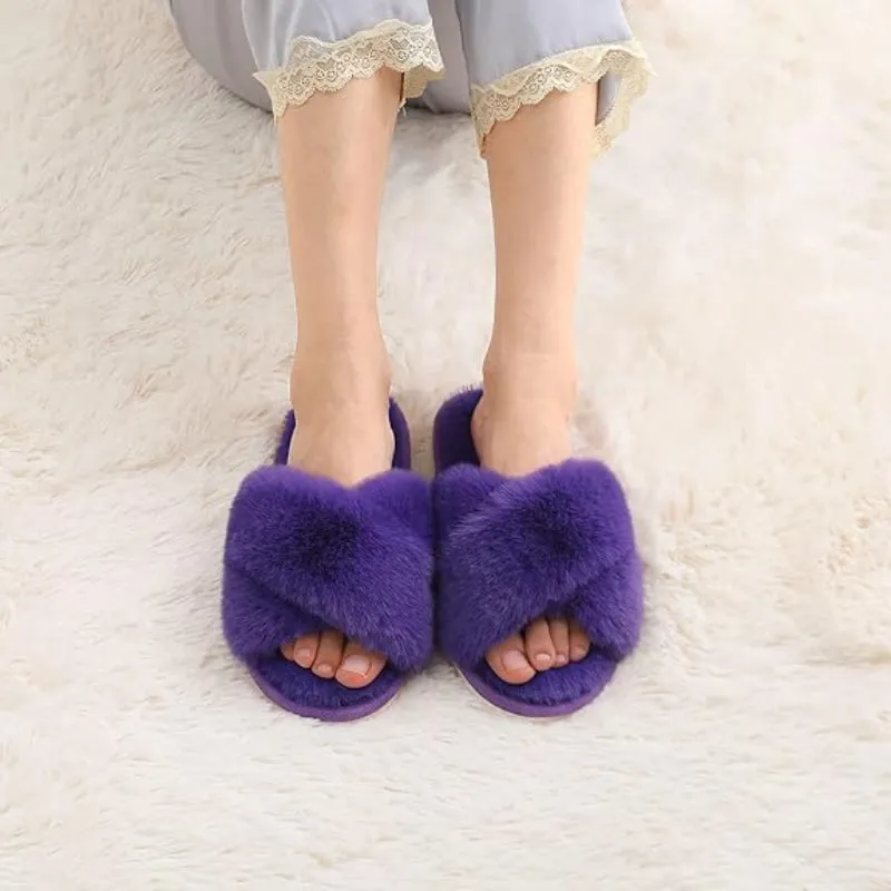 Plush Crossband Design Slippers