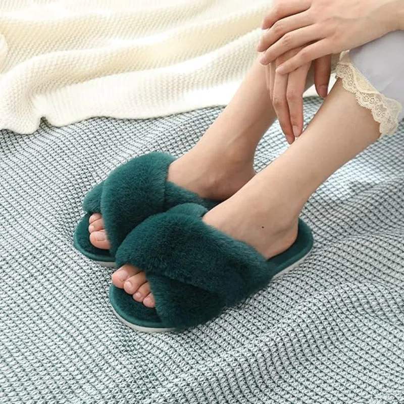 Plush Crossband Design Slippers