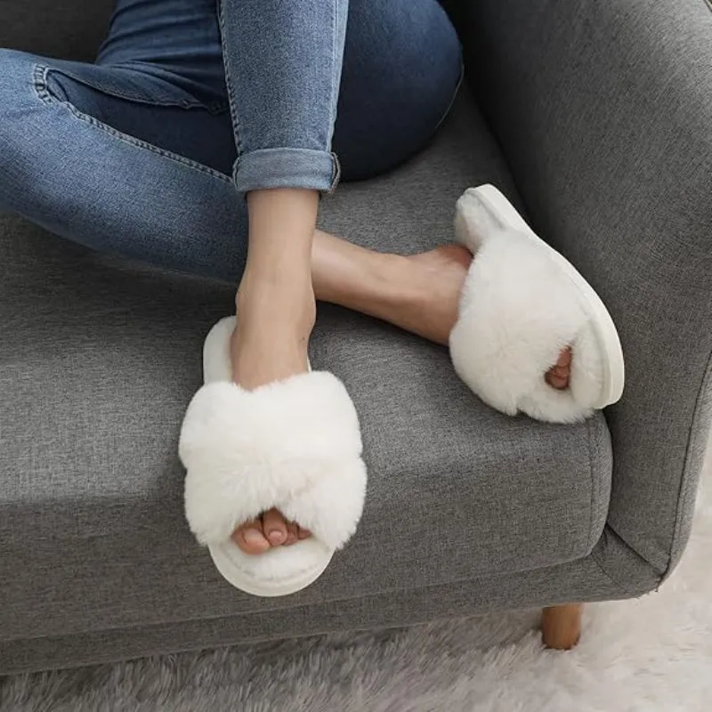 Plush Crossband Design Slippers