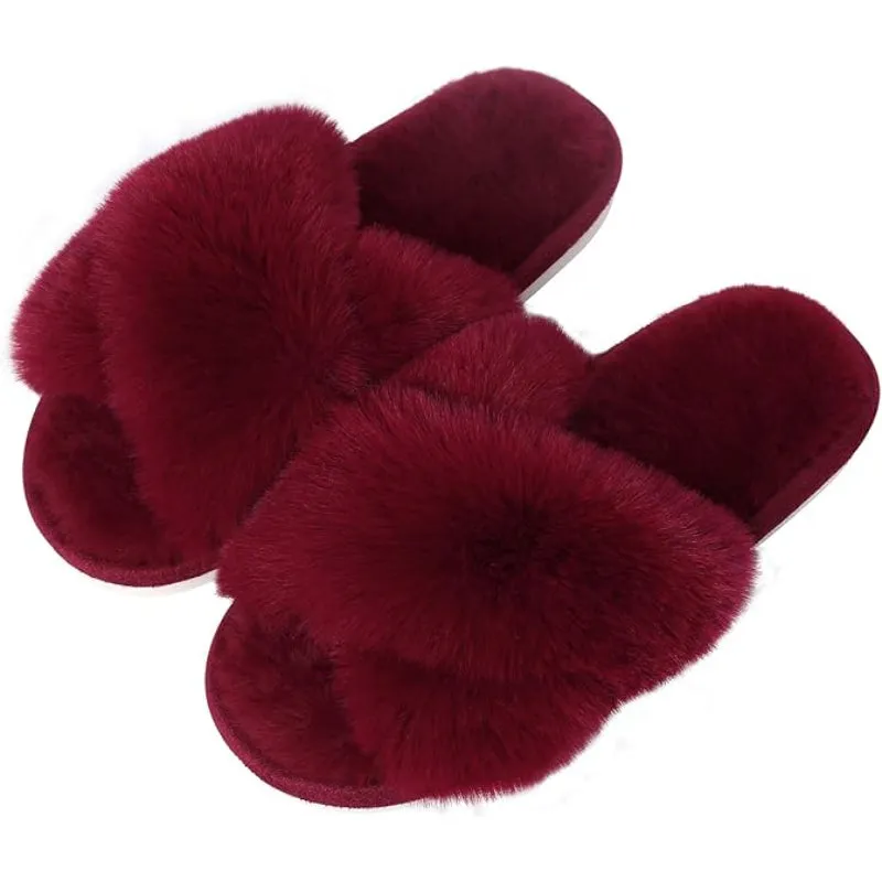 Plush Crossband Design Slippers