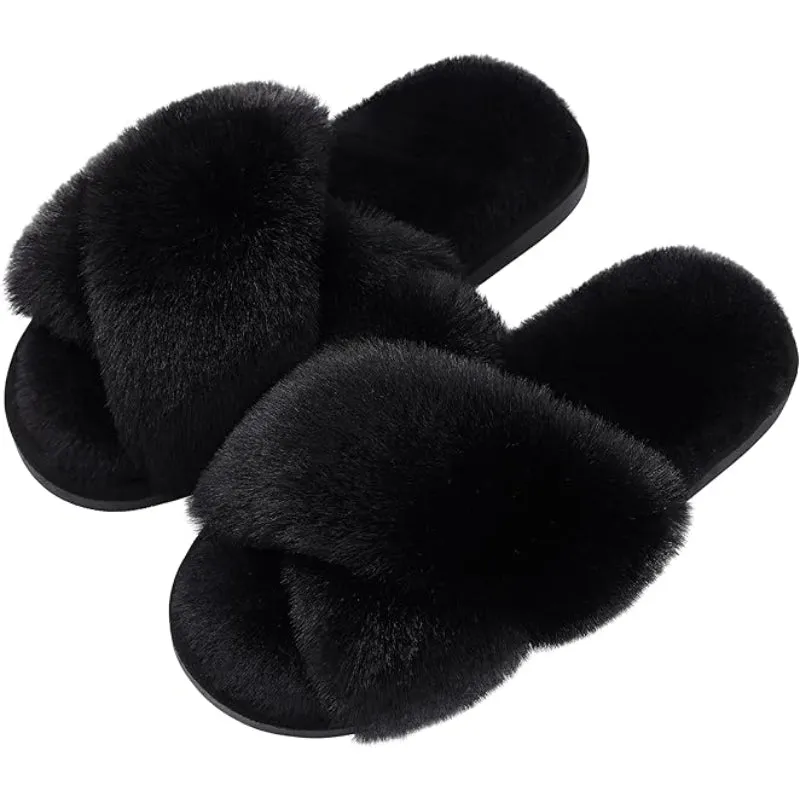 Plush Crossband Design Slippers