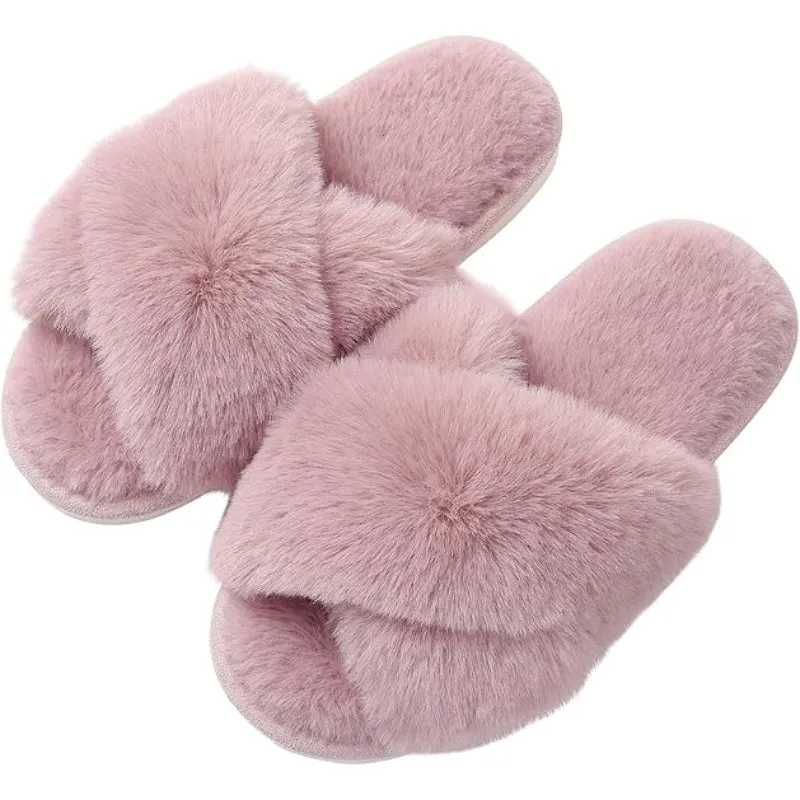 Plush Crossband Design Slippers