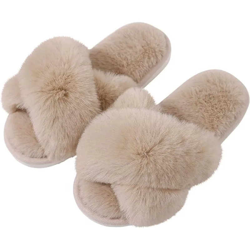 Plush Crossband Design Slippers