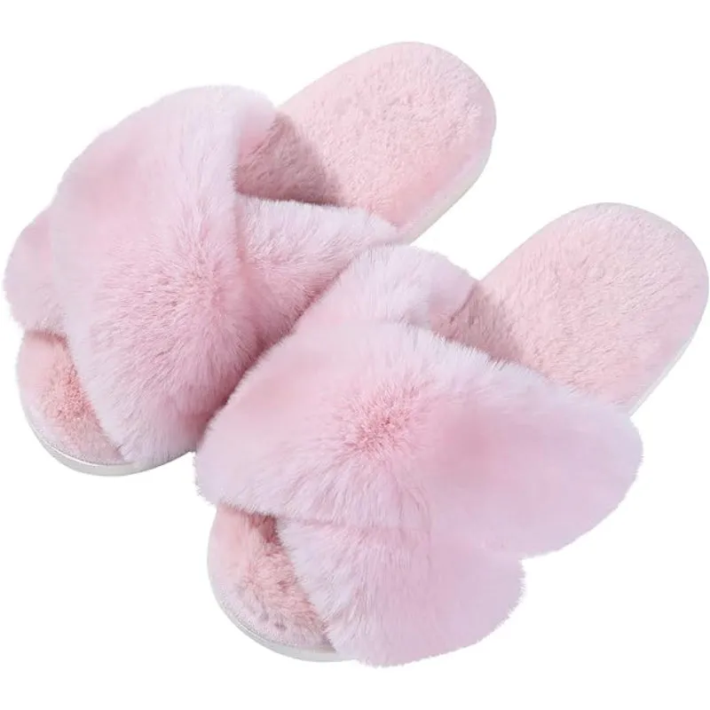 Plush Crossband Design Slippers