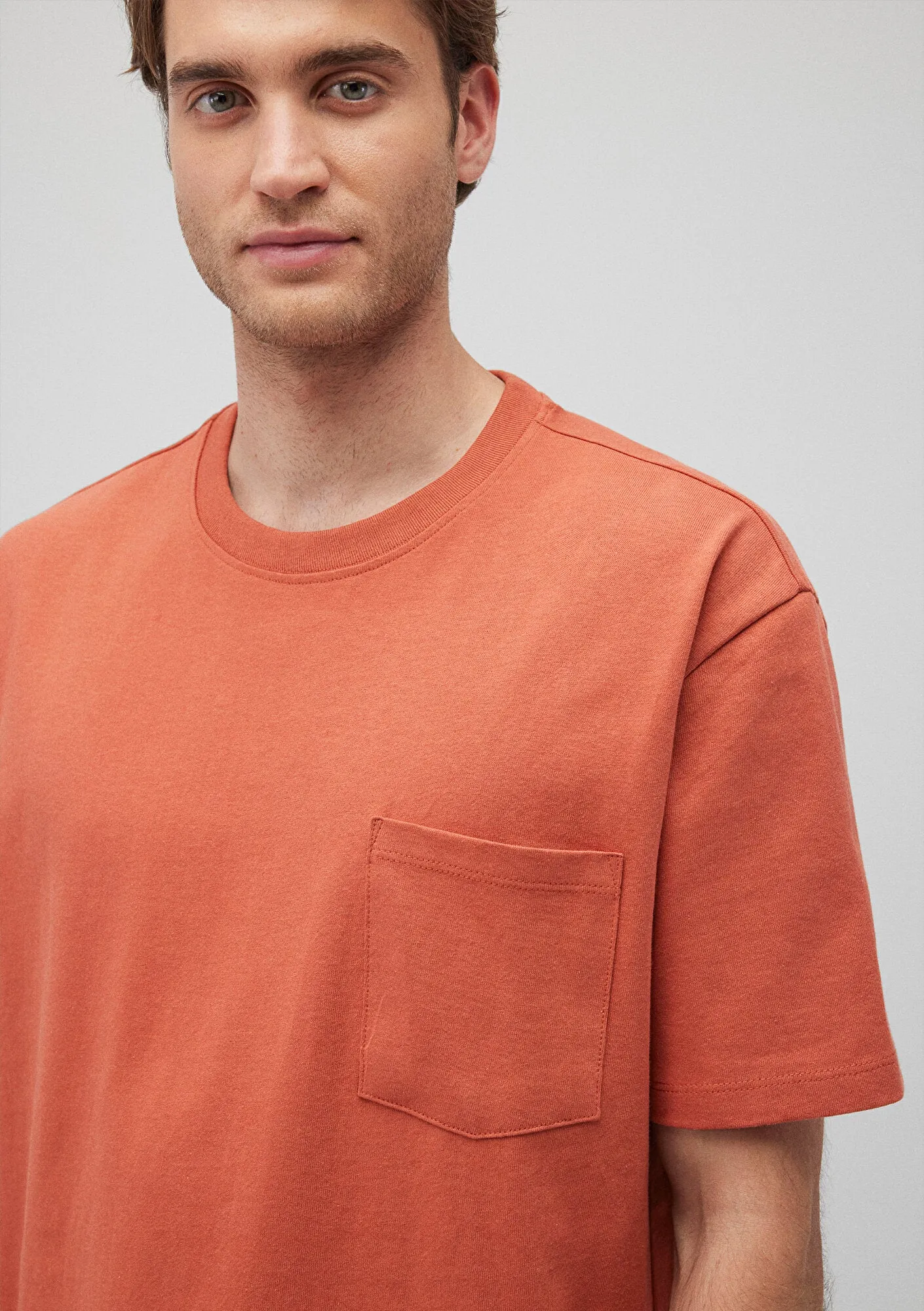 Pocket Detailed Red Basic T-Shirt