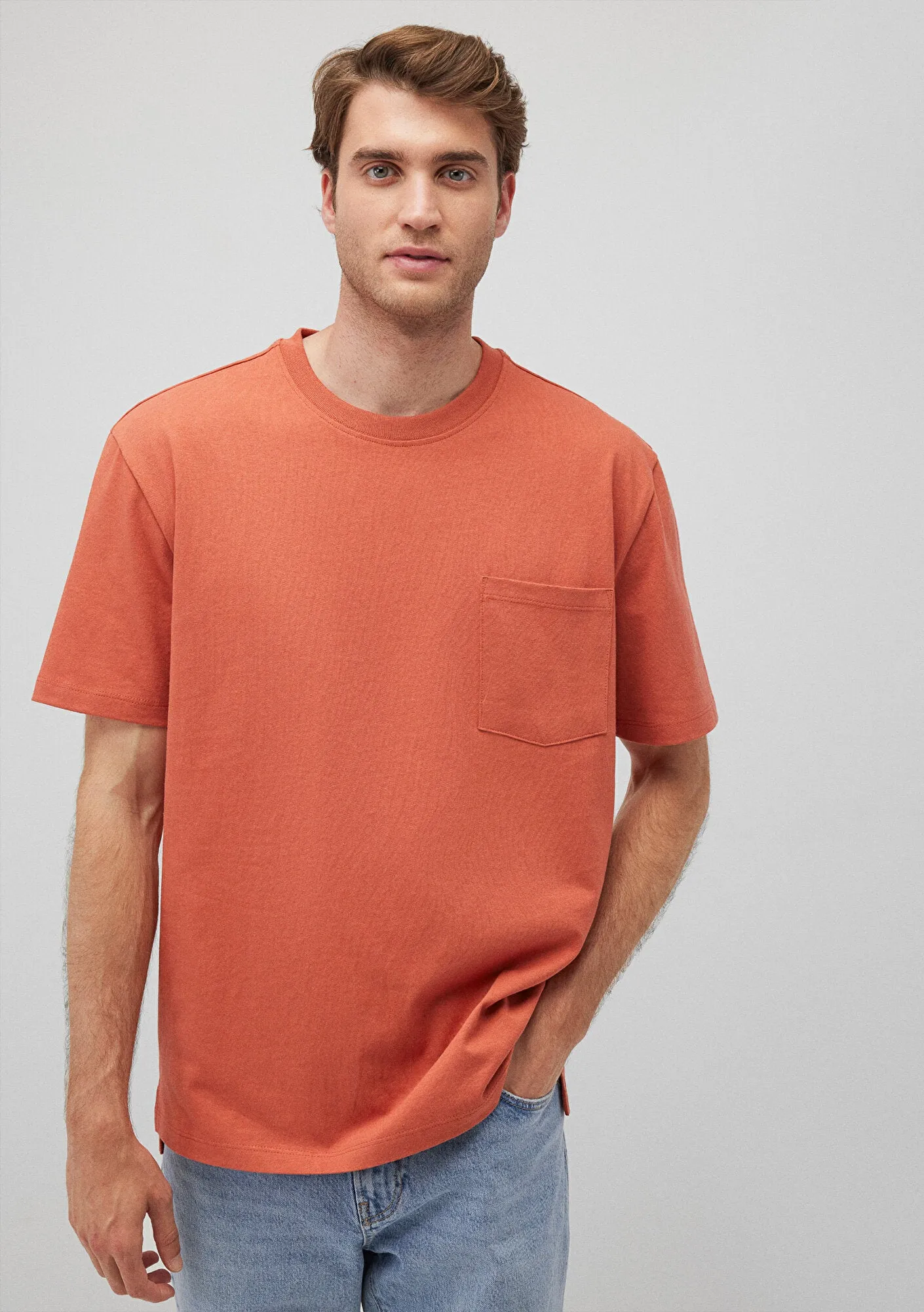 Pocket Detailed Red Basic T-Shirt