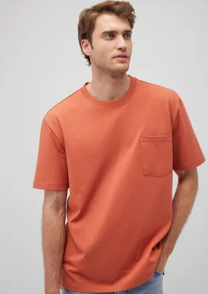 Pocket Detailed Red Basic T-Shirt