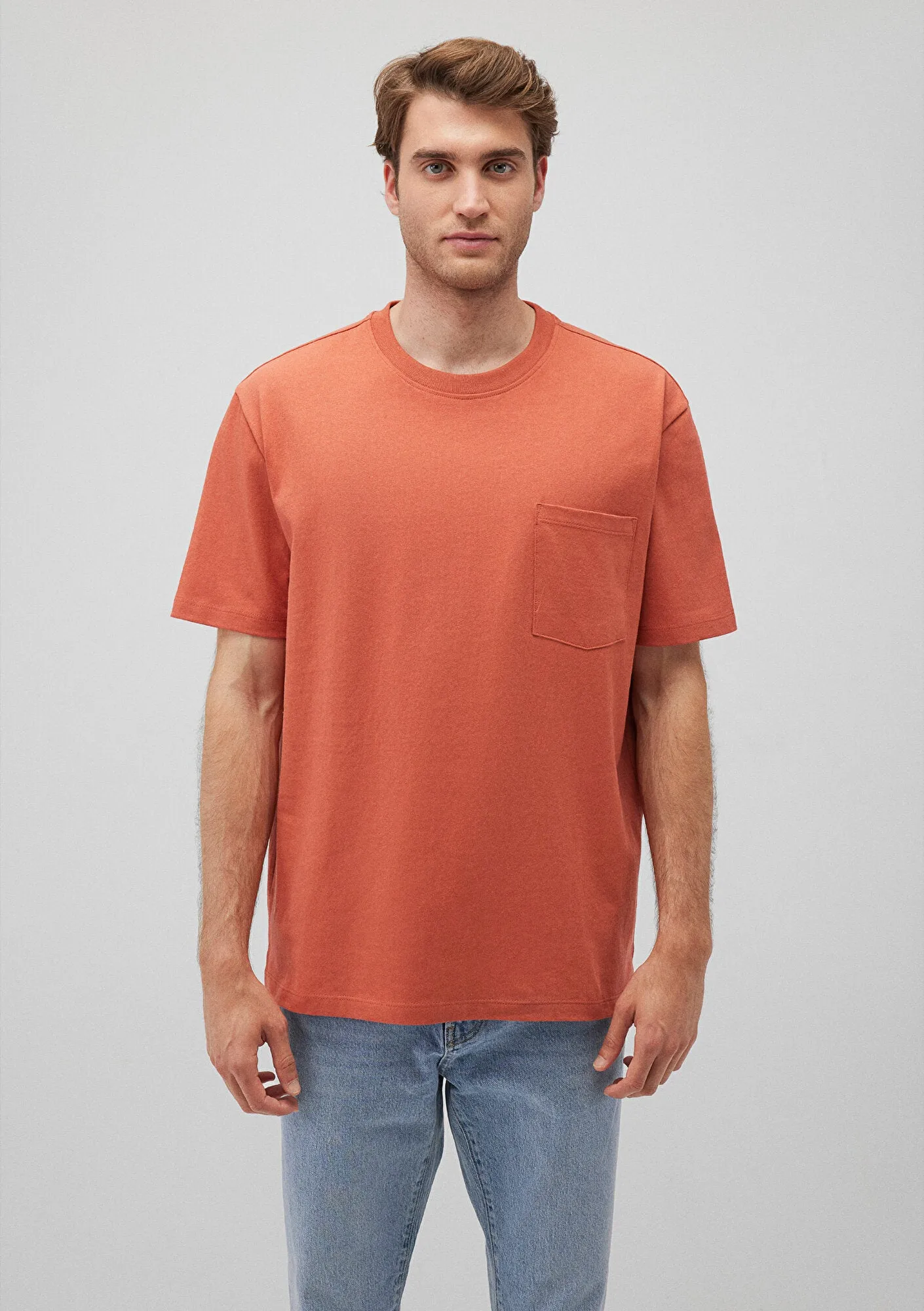 Pocket Detailed Red Basic T-Shirt