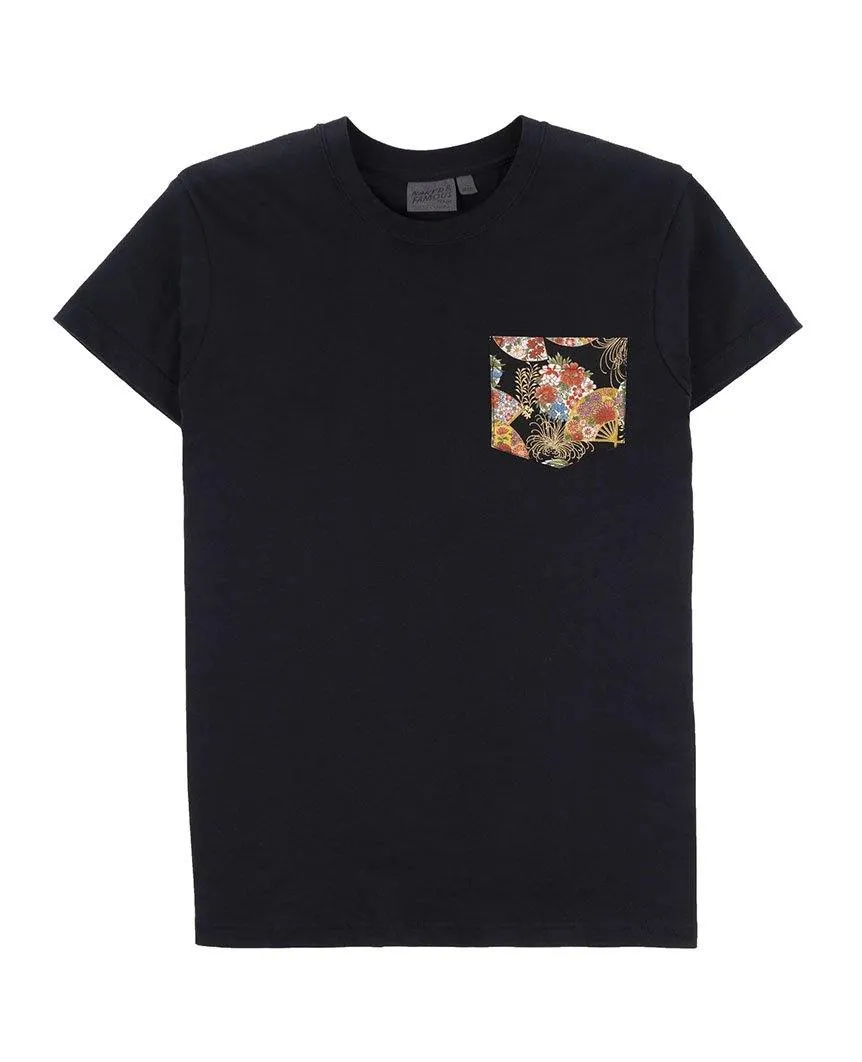 Pocket Tee - Black - Golden Floral Fans
