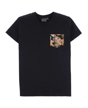 Pocket Tee - Black - Golden Floral Fans