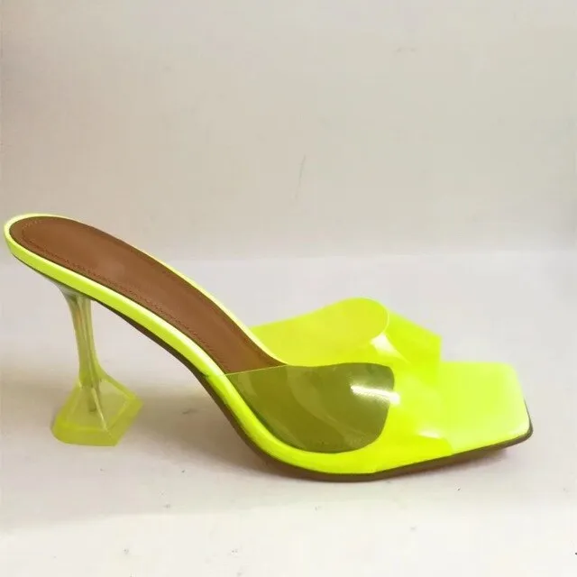 Pointed Open Toe Strange Heel Mules Slip On Formal Party Shoes Women Summer High Heel Slippers Plus Size Customized Shoes