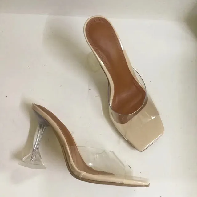 Pointed Open Toe Strange Heel Mules Slip On Formal Party Shoes Women Summer High Heel Slippers Plus Size Customized Shoes
