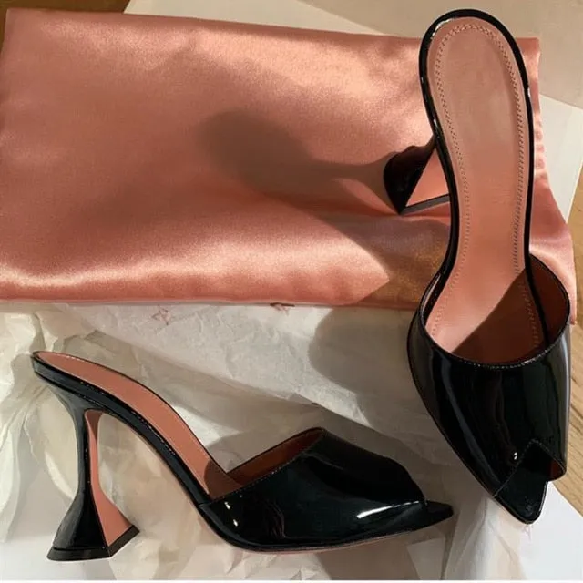 Pointed Open Toe Strange Heel Mules Slip On Formal Party Shoes Women Summer High Heel Slippers Plus Size Customized Shoes