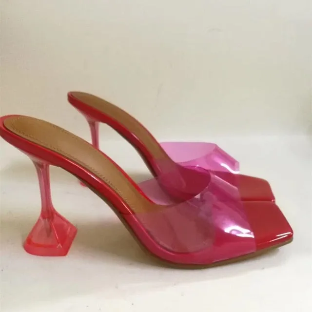 Pointed Open Toe Strange Heel Mules Slip On Formal Party Shoes Women Summer High Heel Slippers Plus Size Customized Shoes