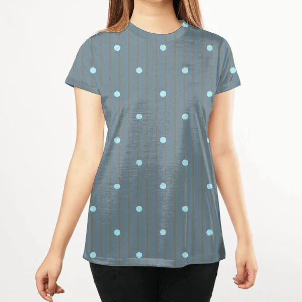 Polka Dot Motif Striped Women All Over T-Shirt
