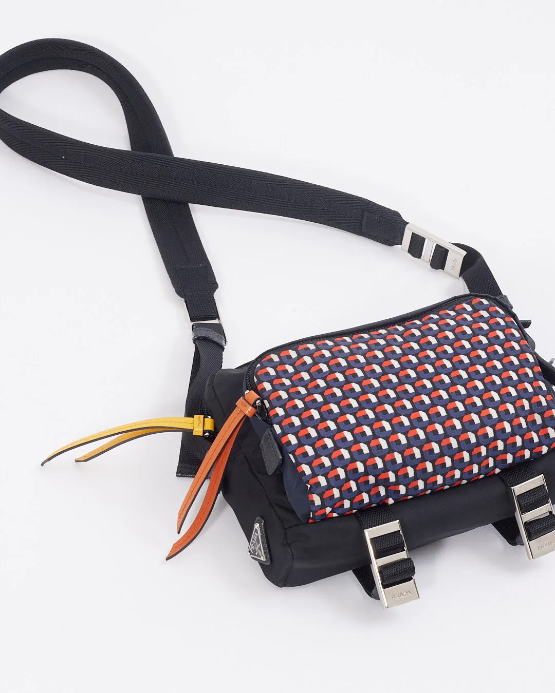 Prada Black/Multi Print Nylon Tessuto Crossbody Bag
