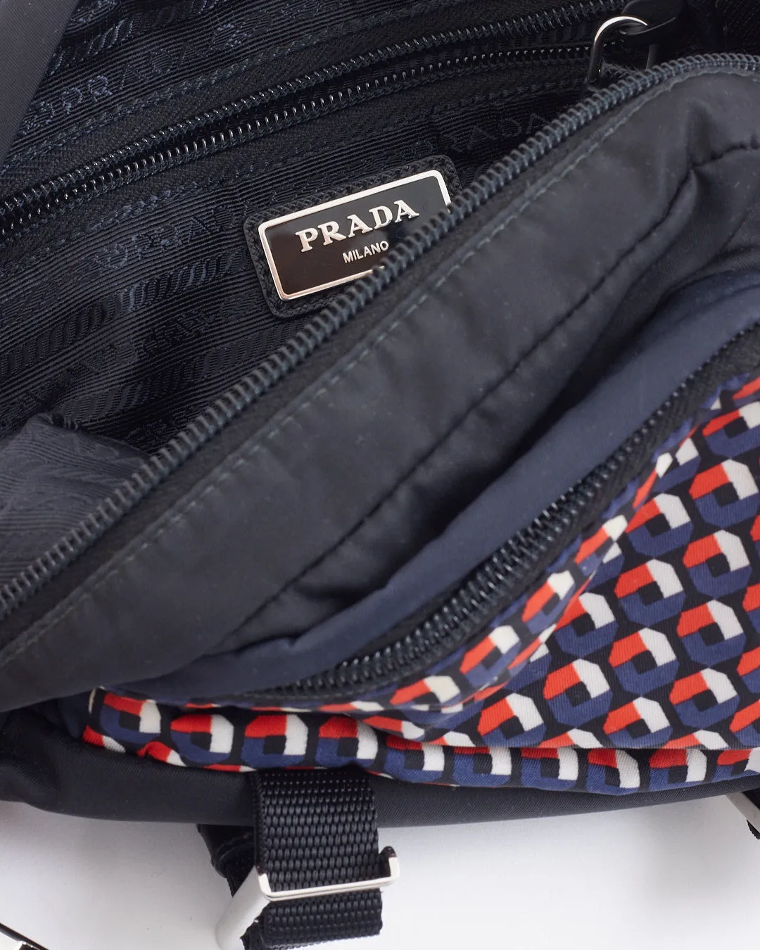 Prada Black/Multi Print Nylon Tessuto Crossbody Bag