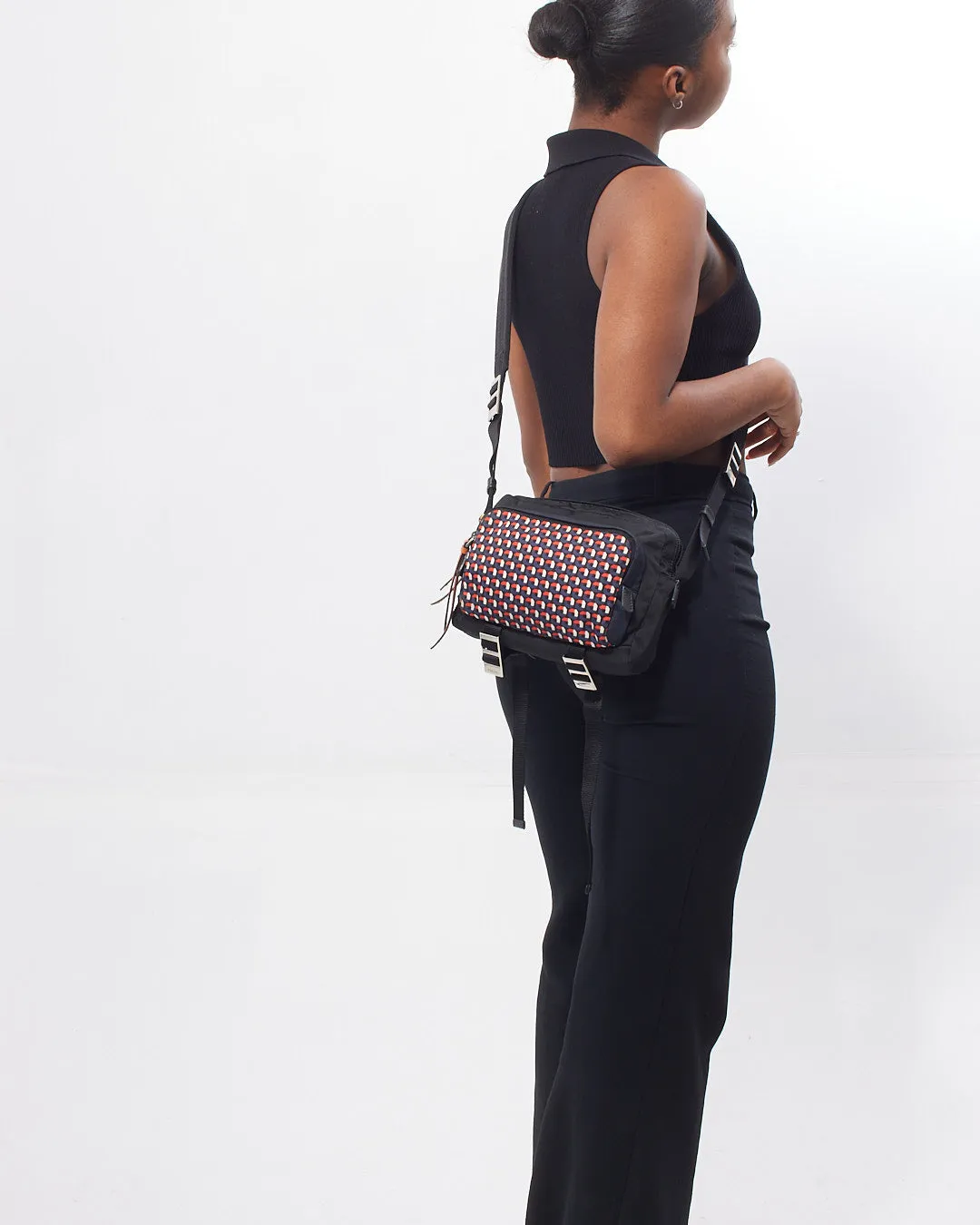 Prada Black/Multi Print Nylon Tessuto Crossbody Bag
