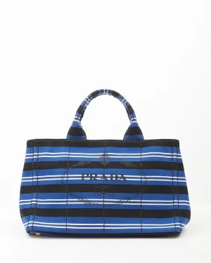 Prada Blue Stripe Canvas Canapa Logo Large Satchel