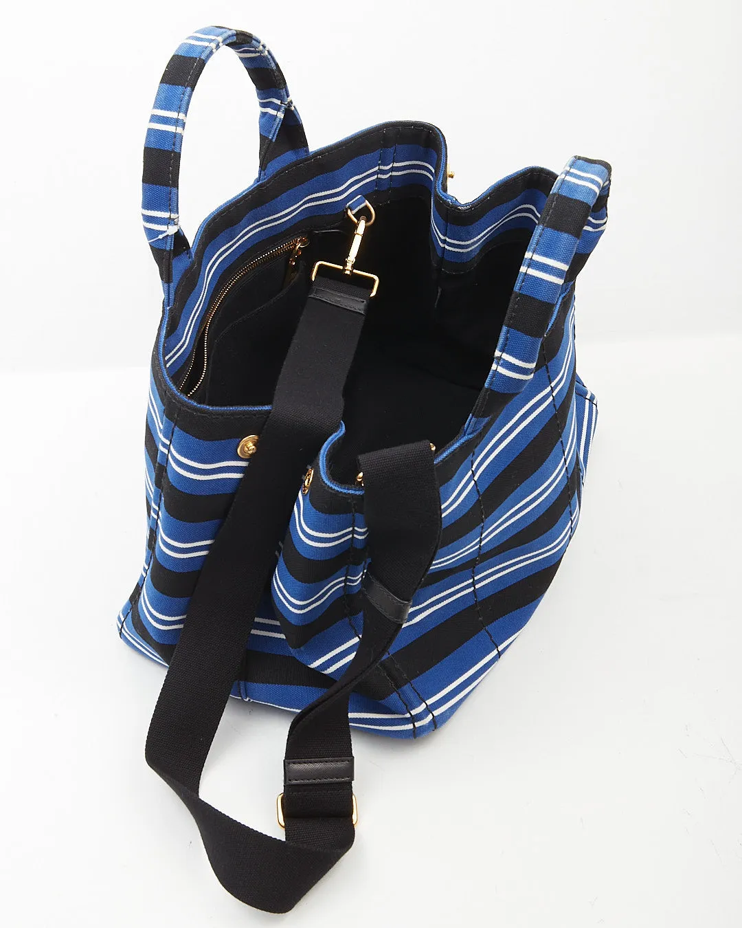 Prada Blue Stripe Canvas Canapa Logo Large Satchel