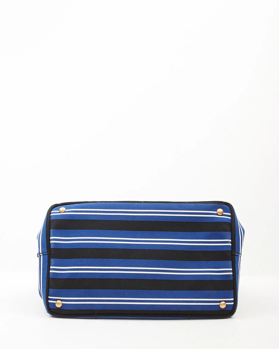 Prada Blue Stripe Canvas Canapa Logo Large Satchel