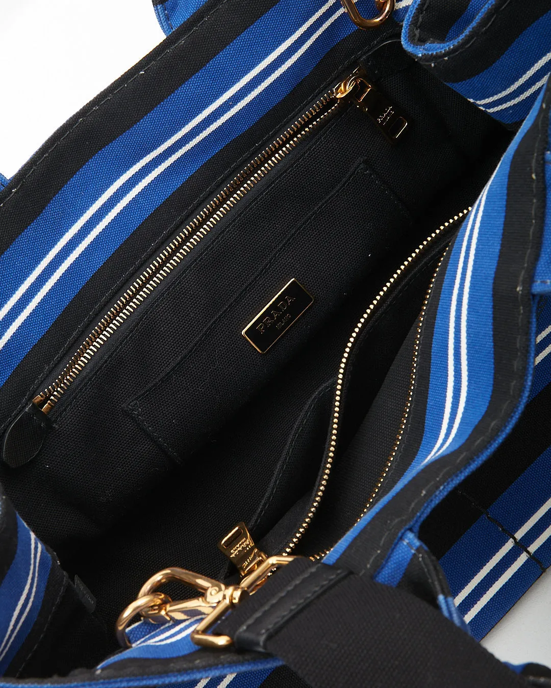 Prada Blue Stripe Canvas Canapa Logo Large Satchel