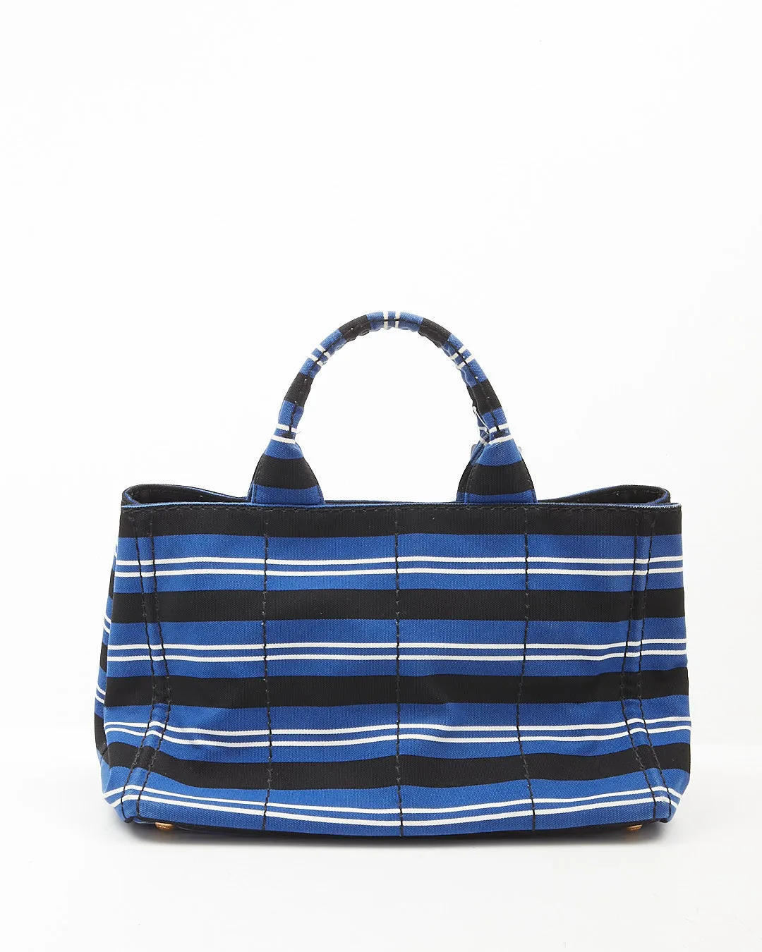 Prada Blue Stripe Canvas Canapa Logo Large Satchel