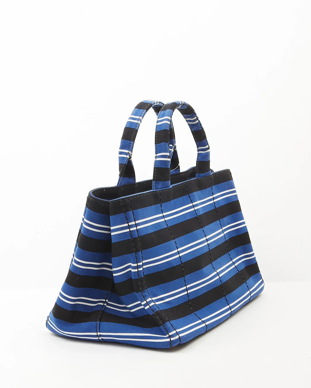 Prada Blue Stripe Canvas Canapa Logo Large Satchel