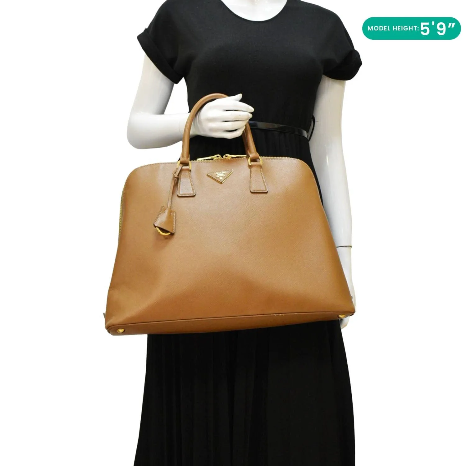 PRADA Promenade Saffiano Leather Satchel Bag Light Brown