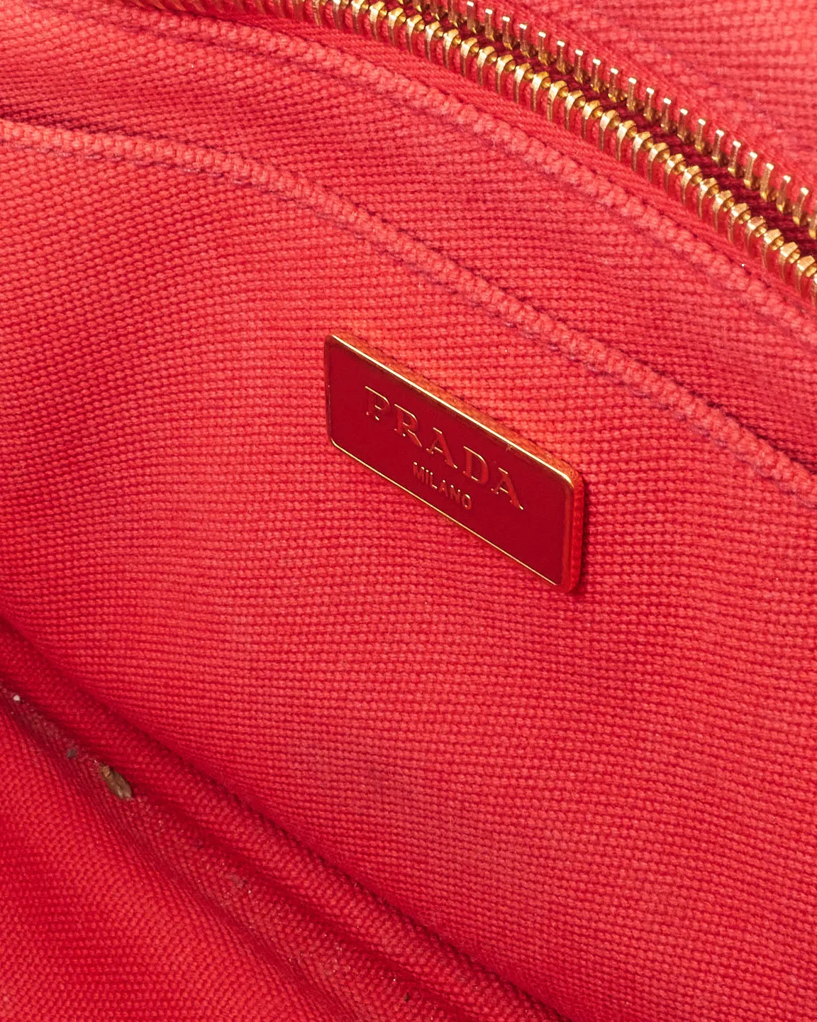 Prada Red Canvas Canapa Tote Bag with Strap